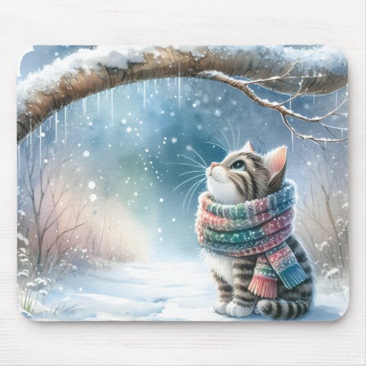 Kätzchen mit Winterskarf Mousepad (Vorne)