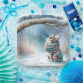 Kätzchen mit Winterskarf Pappteller (Party)