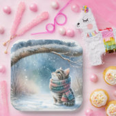 Kätzchen mit Winterskarf Pappteller (Party)