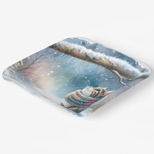 Kätzchen mit Winterskarf Pappteller (Gewinkelt)