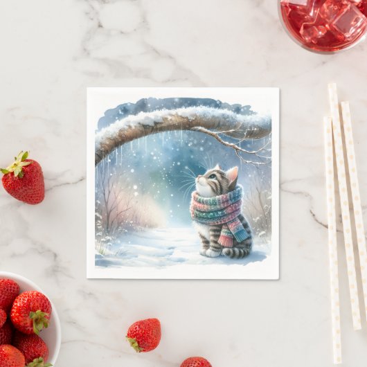 Kätzchen mit Winterskarf Serviette (Beispiel)