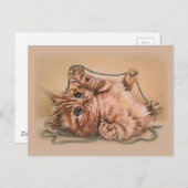 Kätzchen mit zeichnend Garn, Kunstdarstellung für Postkarte (Vorne/Hinten)
