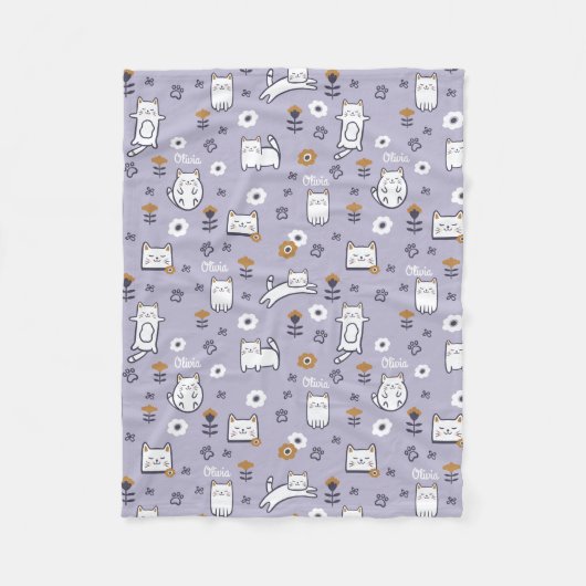 Kätzchen-Muster Miezekatze des Blumenlaubs süßes Fleecedecke (Vorderseite)