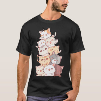 Kätzchen Niedliche Katzen Kitty Pile Anime Kawa T-Shirt