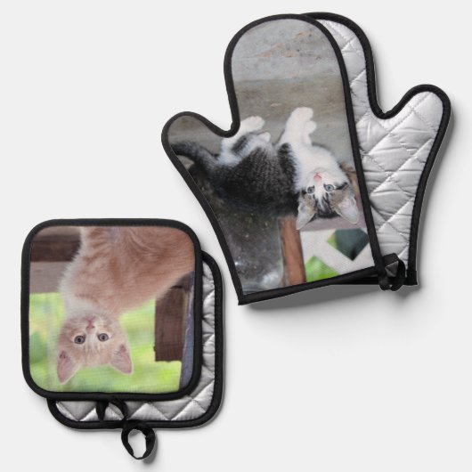 Kätzchen Ofenhandschuh & Topflappen-Set (Vorderseite/Rückseite)