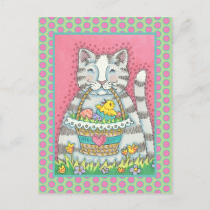 KÄTZCHEN & OSTERKORB, SÜßE KATZE FEIERTAGSPOSTKART POSTKARTE