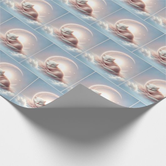 Kätzchen schlafen auf einem Crescent Mond Geschenkpapier (Ecke)