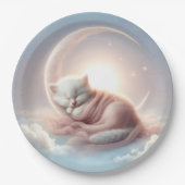 Kätzchen schlafen auf einem Crescent Mond Pappteller (Vorderseite)