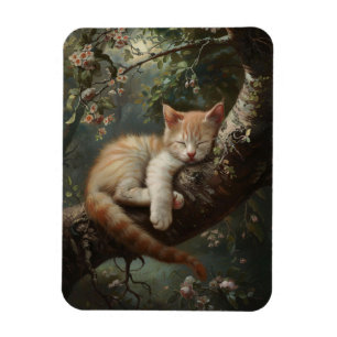 Kätzchen schlafend in einem Baum Vintage flexibel Magnet