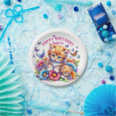 Kätzchen, Schmetterlinge und Blume Pappteller (Party)