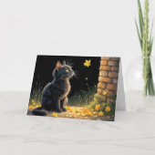 Kätzchen sieht ein fallendes Herbstblatt Karte (Vorderseite)