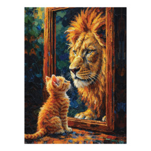 Kätzchen sieht Löwenreflexion Motivations-Impasto Fotodruck