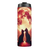 Kätzchen-Silhouette Mondlicht Valentinstag Thermosbecher (Vorderseite)