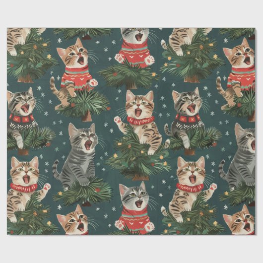 Kätzchen singen O'Christmas Tress in Sweaters Geschenkpapier (Flach)