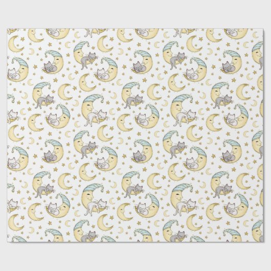 Kätzchen sitzt auf dem Mann im Mond Geschenkpapier (Flach)