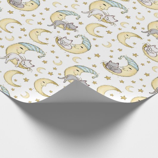 Kätzchen sitzt auf dem Mann im Mond Geschenkpapier (Ecke)