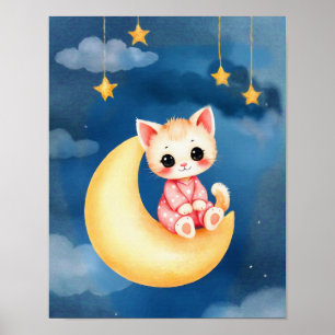 Kätzchen sitzt auf dem Mond Poster