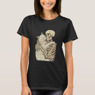 Kätzchen Skelett umarmende Katze Grafik Halloween T-Shirt