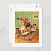 Kätzchen spielen mit einem hölzernen Pferd, Louis Postkarte (Vorne/Hinten)