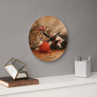 Kätzchen spielen mit Garn Acryl-Rundwanduhr Große Wanduhr