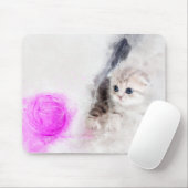 Kätzchen spielen mit rosa Garnkugel Aquarell Mousepad (Mit Mouse)