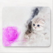 Kätzchen spielen mit rosa Garnkugel Aquarell Mousepad (Vorne)