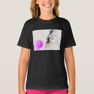 Kätzchen spielen mit rosa Garnkugel Aquarell T-Shirt