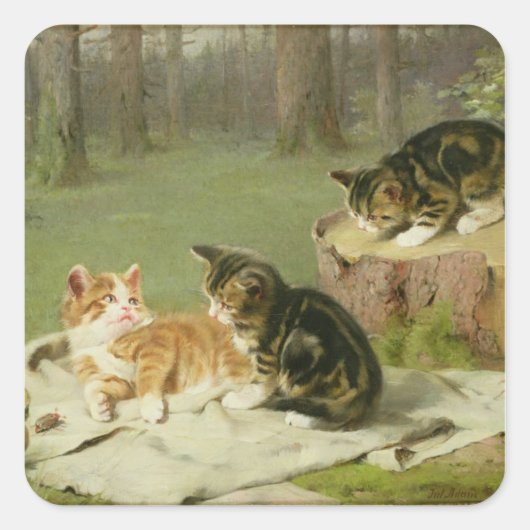 Kätzchen spielen quadratischer aufkleber (Vorderseite)