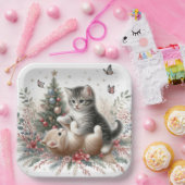 Kätzchen Spielende Weihnachten Pappteller (Party)