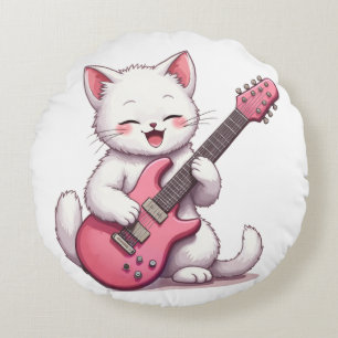 Kätzchen spielt Gitarre Rundes Kissen