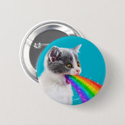 Kätzchen spuckt Regenbogen auf Button (Vorne & Hinten)
