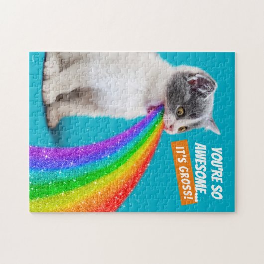Kätzchen spuckt Regenbogen auf Puzzle (Horizontal)