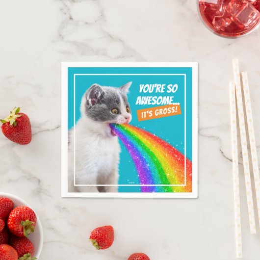 Kätzchen spuckt Regenbogen auf Serviette (Beispiel)