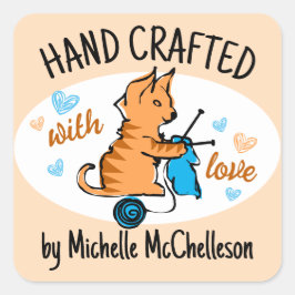 Kätzchen Stricknadeln Garngeschenk-Etikett Quadratischer Aufkleber