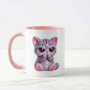 Kätzchen Süß Glänzend Mürrische Katze Rosa Thema Tasse