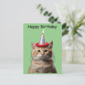 Kätzchen trägt Geburtstagshammanflamme oben Postkarte (Stehend Vorderseite)