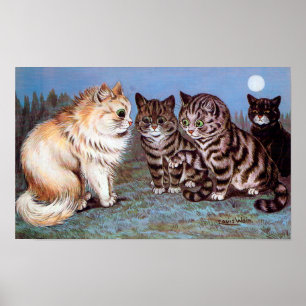 Kätzchen treffen sich im Mondlicht, Louis Wain Poster