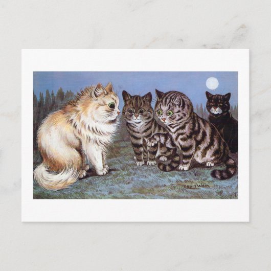 Kätzchen treffen sich im Mondlicht, Louis Wain Postkarte (Vorderseite)