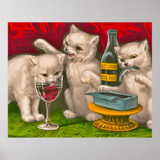 Kätzchen trinken und essen Sardinen Poster (Vorne)