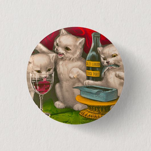 Kätzchen trinken und essen Sardinenfisch Button (Vorderseite)