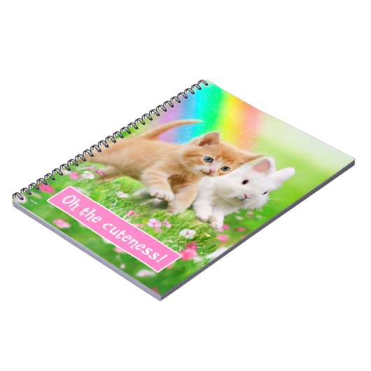 Kätzchen u. Häschen mit Regenbogen Notizblock (Linke Seite)