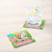 Kätzchen u. Häschen mit Regenbogen Rechteckiger Pappuntersetzer (Vor Ort)