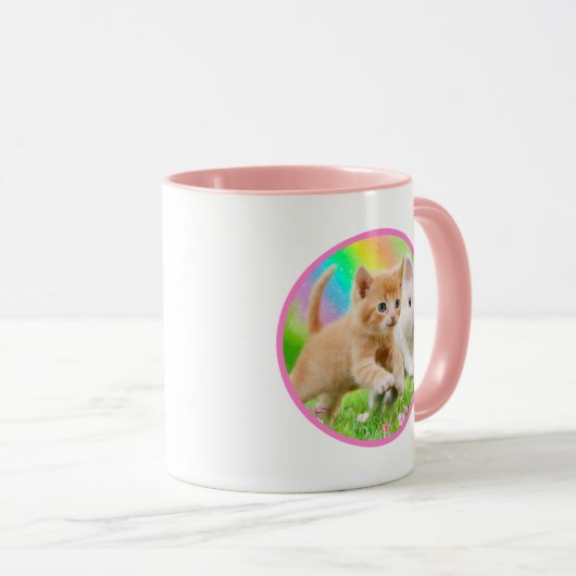 Kätzchen u. Häschen mit Regenbogen Tasse (VorderseiteRechts)