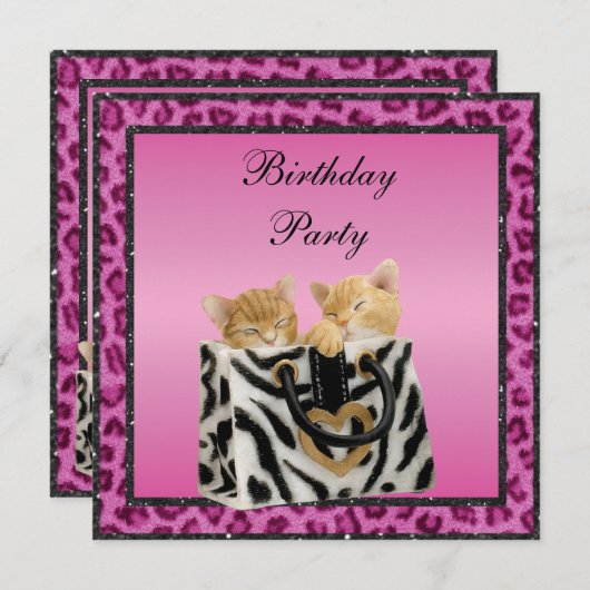 Kätzchen u. rosa einladung (Vorne/Hinten)