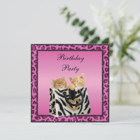 Kätzchen u. rosa einladung (Stehend Vorderseite)