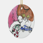 Kätzchen überfällt den WeihnachtsStrumpf Keramik Ornament (Rechts)