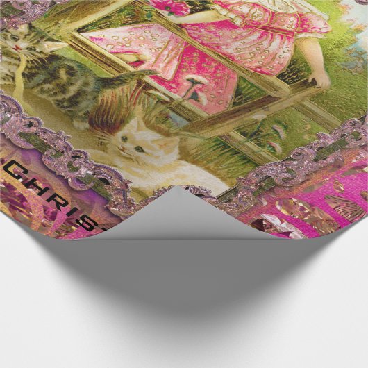Kätzchen und Bänder viktorianisch Geschenkpapier (Ecke)