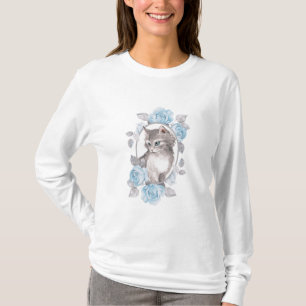 Kätzchen und blaue Rose T-Shirt