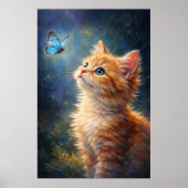 Kätzchen und blauer Schmetterling Poster (Vorne)