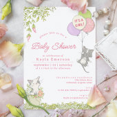 Kätzchen und Frühlingsfloral | Niedliche Girly Bab Einladung